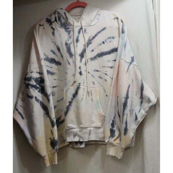 American Eagle Women’s M Tie Dye Hoodie Cropped White Gray Pink Yellow Y2K EUC - Picture 1 of 8